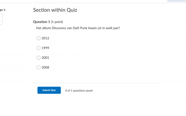 Brightspace Quiz voorbeeldvraag