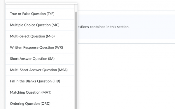 Brightspace Quiz vraagopties